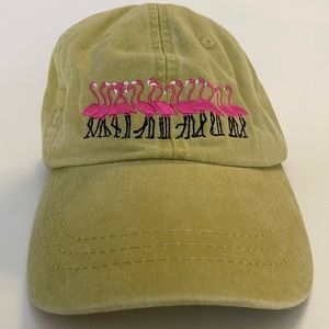 Adams cool-crown sage green hat
with Austin's infamous pink flamingo's
size OS